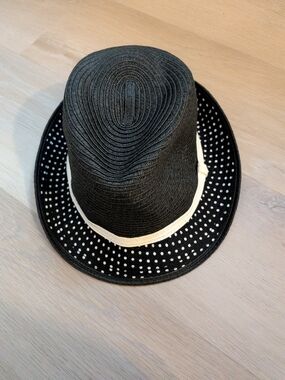 Black Hat with White Polka Dot Brim
